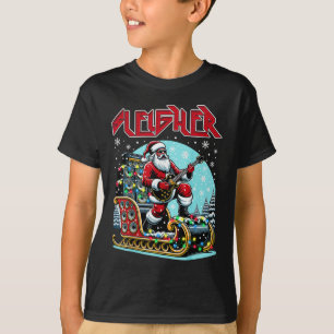 Sleigher Hail Santa Heavy Metal Christmas Rock Xma T-Shirt