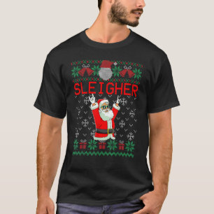 Sleigher Heavy Metal Music Hail Santa Ugly Sweater T-Shirt