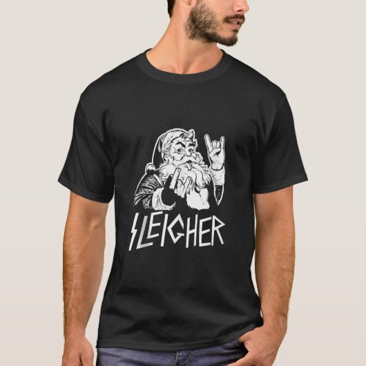 Sleigher Heavy Metal Santa Claus Rock auf Goth Chr T-Shirt (Vorderseite)