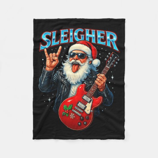 Sleigher Rock Santa Funny Metal Christmas Design  Fleecedecke (Vorderseite)