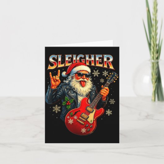 Sleigher Rock Santa Funny Metal Christmas Design Karte (Vorderseite)