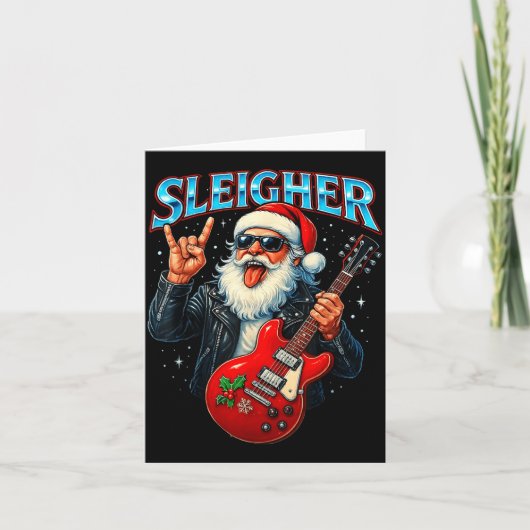 Sleigher Rock Santa Funny Metal Christmas Design Karte (Vorderseite)