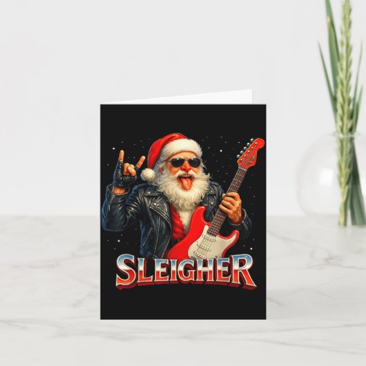 Sleigher Rock Santa Funny Metal Christmas Design  Karte (Vorderseite)
