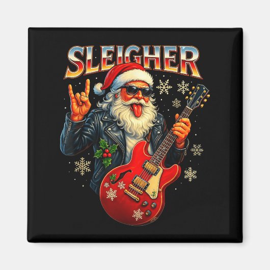 Sleigher Rock Santa Funny Metal Christmas Design Magnet (Vorne)