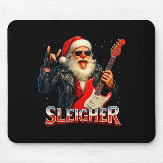 Sleigher Rock Santa Funny Metal Christmas Design Mousepad (Vorne)