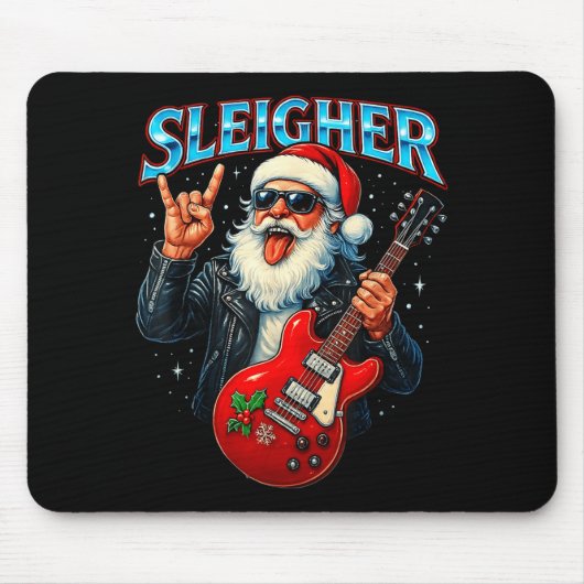 Sleigher Rock Santa Funny Metal Christmas Design Mousepad (Vorne)