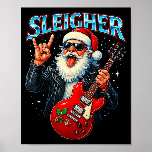 Sleigher Rock Santa Funny Metal Christmas Design  Poster (Vorne)