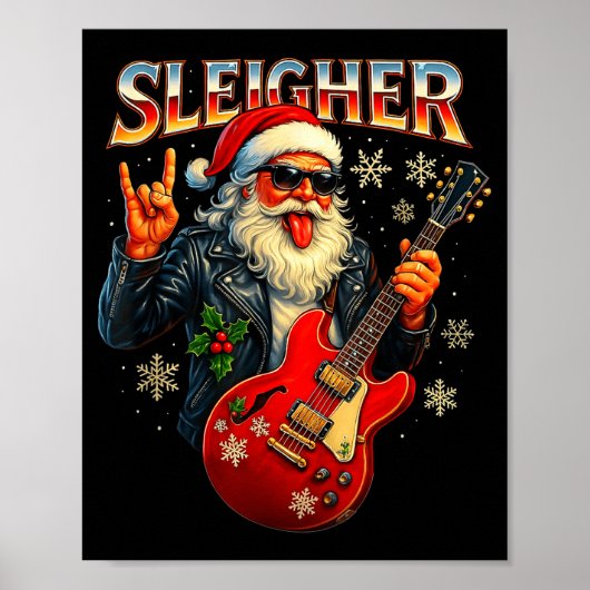 Sleigher Rock Santa Funny Metal Christmas Design  Poster (Vorne)