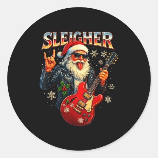 Sleigher Rock Santa Funny Metal Christmas Design  Runder Aufkleber (Vorderseite)