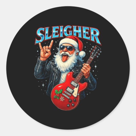 Sleigher Rock Santa Funny Metal Christmas Design Runder Aufkleber (Vorderseite)