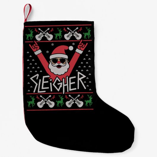 Sleigher Santa Christmas Rock n Roll Ugly Sweat Kleiner Weihnachtsstrumpf (Vorderseite)