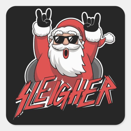 Sleigher Santa Claus Metal Christmas Funny Hail Quadratischer Aufkleber (Vorderseite)