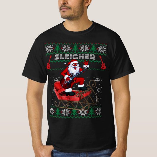 Sleigher Santa Ugly Christmas Sweater Design T-Shirt (Vorderseite)