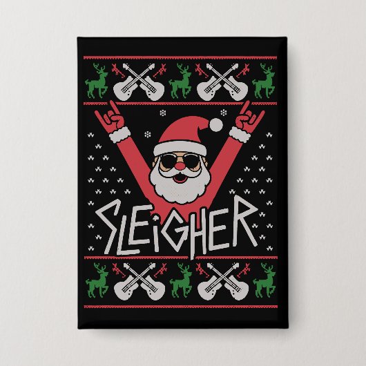 Sleigher Weihnachtsmann Christmas Rock n Roll häss Button (Vorderseite)