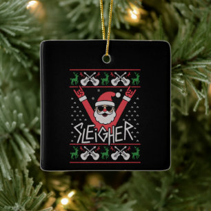 Sleigher Weihnachtsmann Christmas Rock n Roll häss Keramikornament