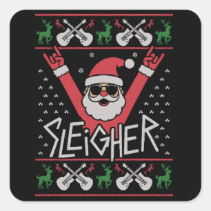 Sleigher Weihnachtsmann Christmas Rock n Roll häss Quadratischer Aufkleber