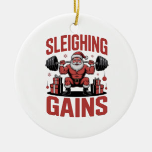 Sleighin' Gains Santa stemmt Gewichte Weihnachten Keramik Ornament