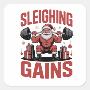 Sleighin' Gains Santa stemmt Gewichte Weihnachten  Quadratischer Aufkleber