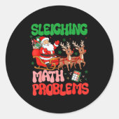 Sleighing Math Problems Funny Teacher Christmas Qu Runder Aufkleber (Vorderseite)