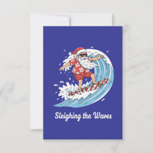 "Sleighing the Waves" Funny Surfen Santa Tropical Dankeskarte