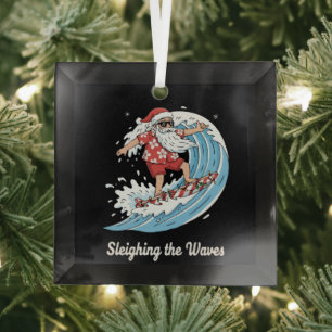 "Sleighing the Waves" Lustiger Surfen-Santa Tropis Ornament Aus Glas