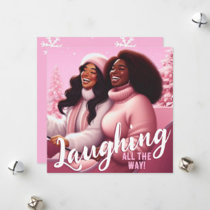 Sleighin's Sisters Festivals Lachen Pastell Pink Feiertagskarte