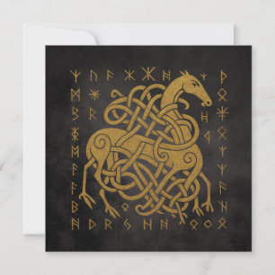 Sleipnir, Golden Nordeuropäisches Pferd mit Runens Einladung