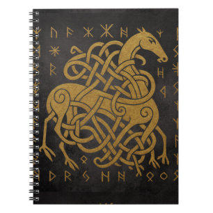 Sleipnir, Golden Nordeuropäisches Pferd mit Runens Notizblock