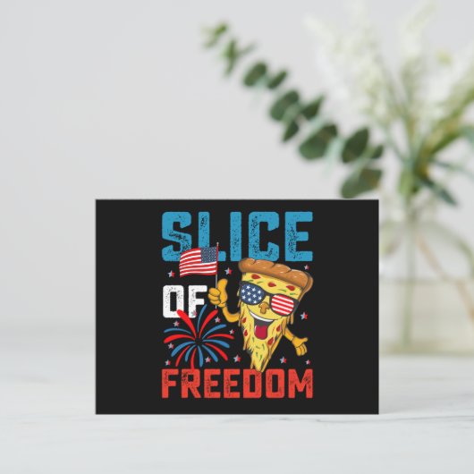 Slice Freedom 4. Juli Pizza USA Flag Sonnenbrille Postkarte (Stehend Vorderseite)