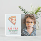 Slice Fun Pizza Kawaii Blue Foto Boy Birthday Einladung (Stehend Vorderseite)