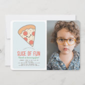Slice Fun Pizza Kawaii Blue Foto Boy Birthday Einladung (Vorderseite)