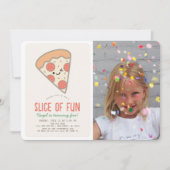 Slice Fun Pizza Party Kawaii Geburtstag Foto Einladung (Vorderseite)