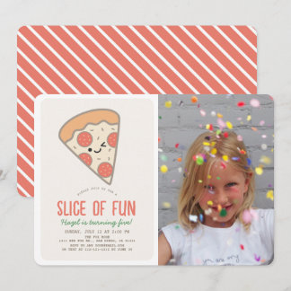 Slice Fun Pizza Party Kawaii Geburtstag Foto Einladung