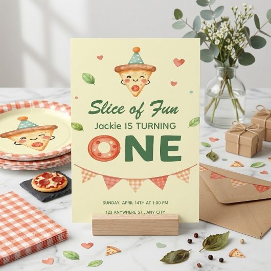 Slice of Fun Pizza 1. Geburtstag - Grüne Einladung