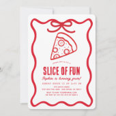 Slice of Fun Red Hand-drawn Pizza Birthday Einladung (Vorderseite)