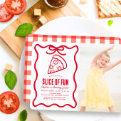 Slice of Fun Red Hand-drawn Pizza Photo Birthday Einladung