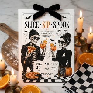 Slice Sip Spook Halloween-Pizza-Party  Feiertagskarte