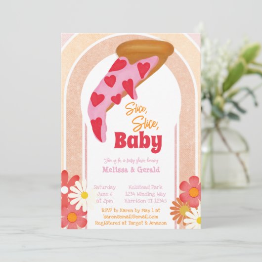 Slice Slice Baby Dusche Pizza Party Einladung (Stehend Vorderseite)
