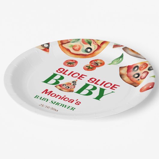 Slice Slice Baby Italienische Pizza Babydusche Pappteller (Schrägansicht)
