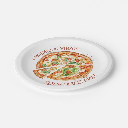 Slice Slice Baby Modern Pizza Birthday Party Paper Pappteller (Schrägansicht)