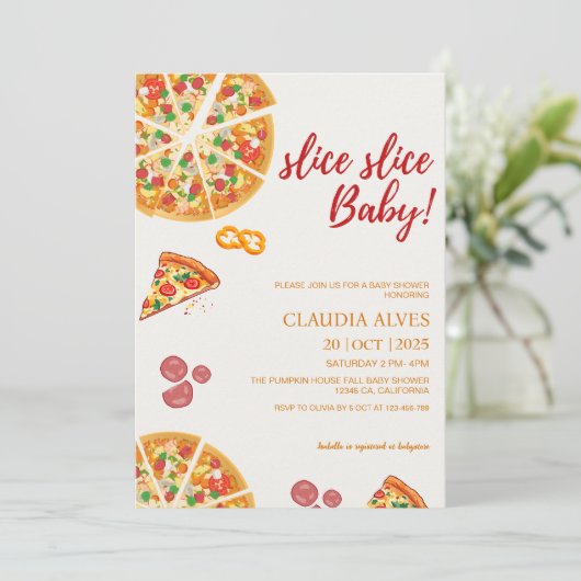 Slice Slice Baby picnic Pizza baby shower Einladung (Stehend Vorderseite)