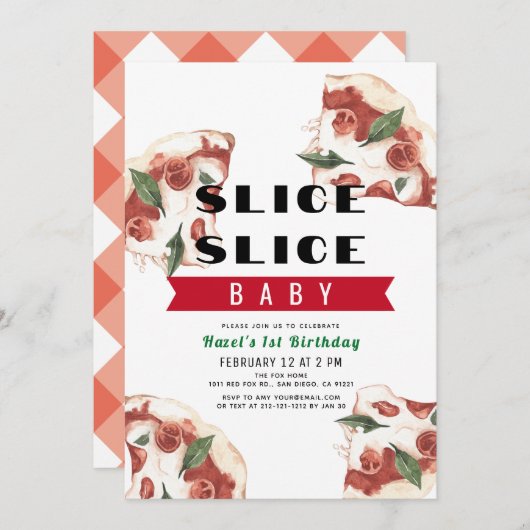 Slice Slice Baby Pizza 1. Geburtstag Einladung (Vorne/Hinten)