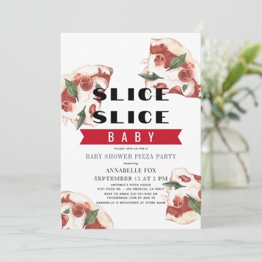 Slice Slice Baby Pizza Baby Dusche Einladung (Stehend Vorderseite)