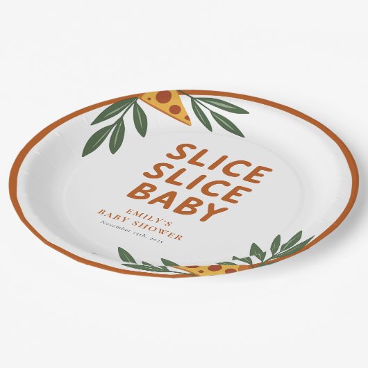Slice Slice Baby Pizza Baby Dusche Pappteller (Schrägansicht)