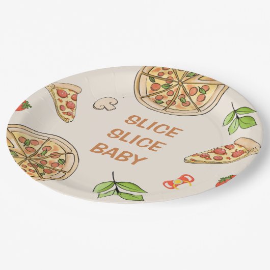 Slice Slice Baby Pizza Baby Dusche Pappteller (Schrägansicht)
