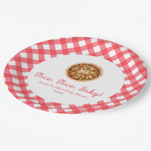 Slice, Slice, Baby! Pizza Baby Shower Pappteller (Schrägansicht)