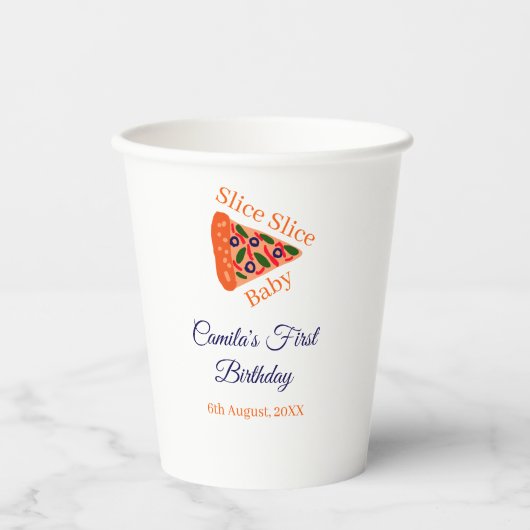 Slice Slice Baby Pizza braun 1. Geburtstag Pappbecher (Vorderseite)