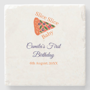 Slice Slice Baby Pizza braun 1. Geburtstag Steinuntersetzer