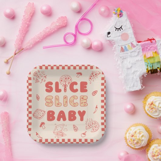 Slice Slice Baby Pizza Hand Drawn Baby Shower Pappteller (Party)