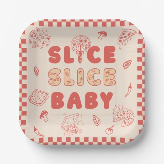 Slice Slice Baby Pizza Hand Drawn Baby Shower Pappteller (Vorderseite)